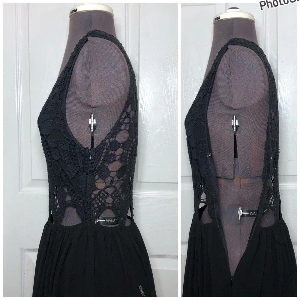 L’ATISTE BY AMY Black Crochet Sheer Side zíper Elastic Waist Maxi Dress Size M - Picture 7 of 16